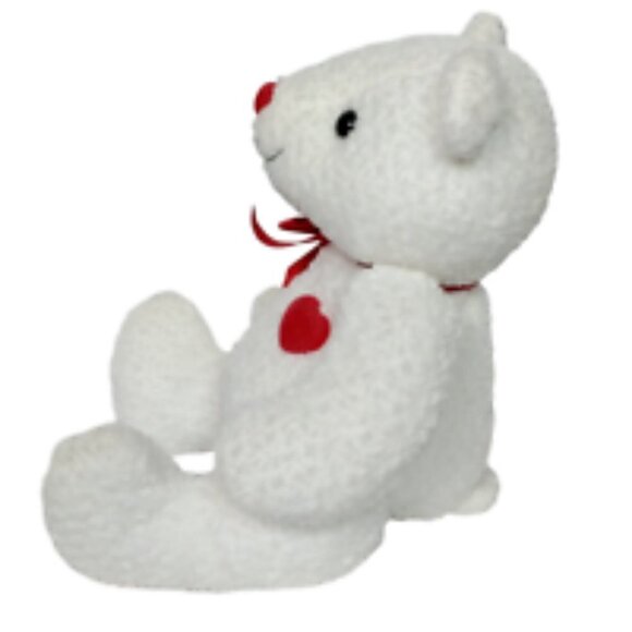 Plush Creations White Teddy Bear Red Heart Bow 7.25" - Picture 4 of 6